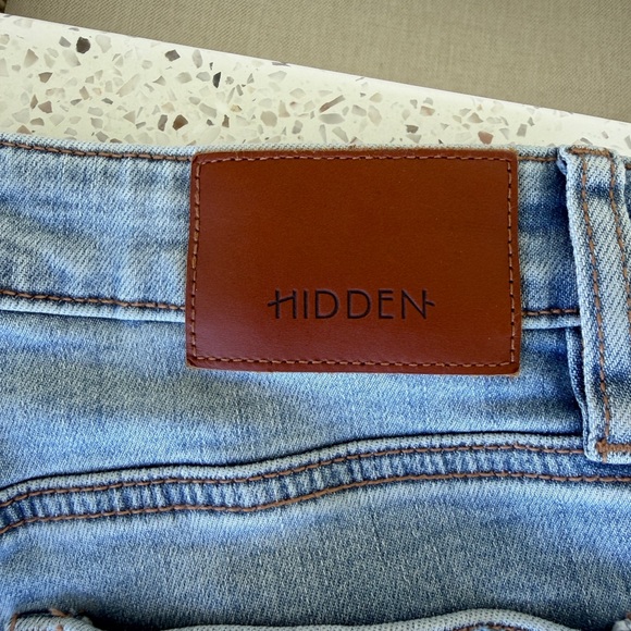 Women's High Rise Light Blue Jeans with Wide Leg Frayed Bottom - Picture 3 of 4